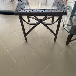 Metal And Table With Glass Inlay