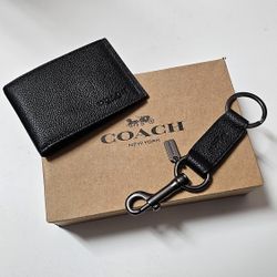 Coach Black Leather Insert ID and Keychain Set