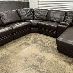 Brown Leather  sectional sofa with chaise