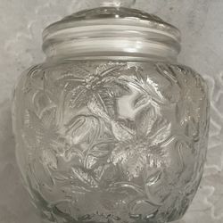 Princess House Fantasia Poinsettia Floral Canister Crystal Candy Jar