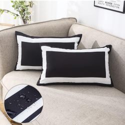 Jojogogo Black Outdoor Lumbar Pillow Covers 12x20