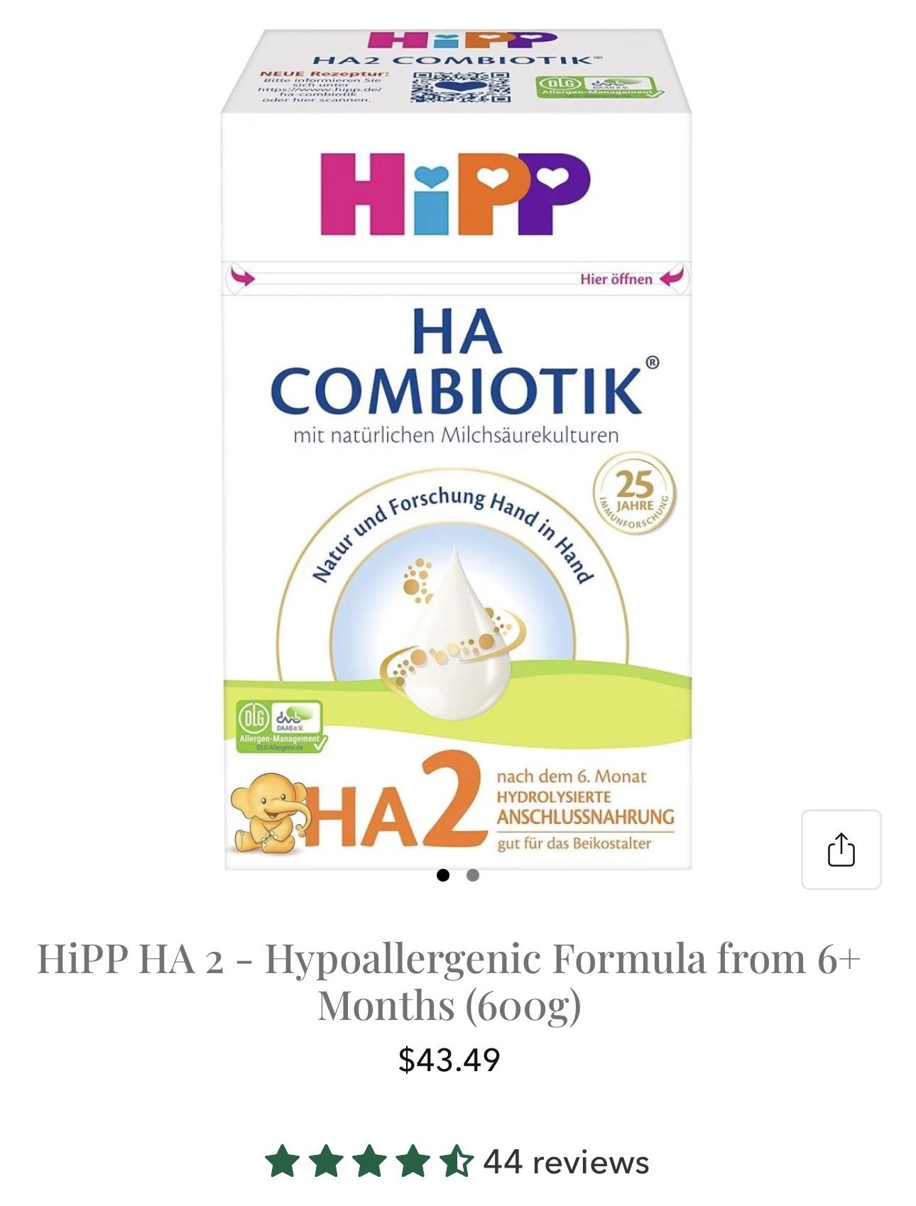 Hipp Hypoallergenic Baby Formula