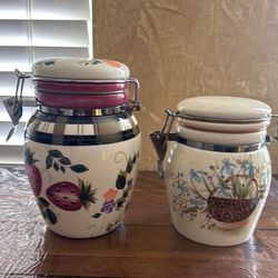 Ceramic hand painted vintage canister