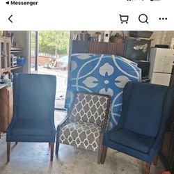 2/Blue High Back Chairs & 1/ Brown & White Accent Chair