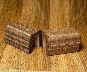 Pair of Artisan Handcrafted Sculptural Arch Accent Stools – Solid Wood with Decorative Bead Accents