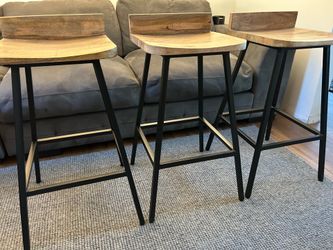 3 Kitchen Island Bar Stools Wood Metal