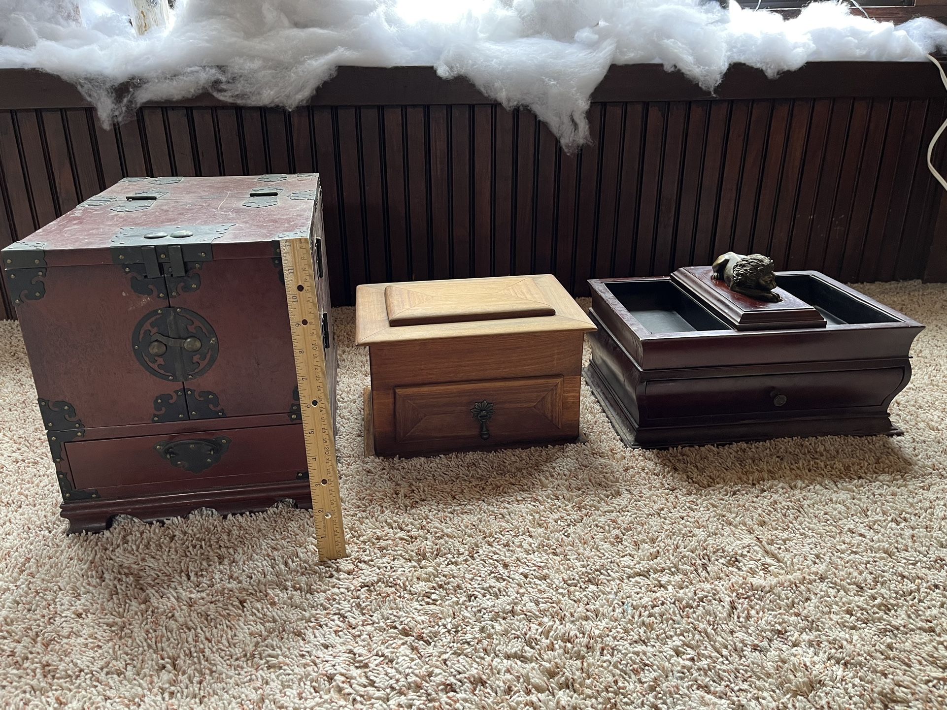 2 Jewelry Box Boxes Gold Silver Storage Wood Wooden Vintage Estate Lot Retro Antique Patina Old