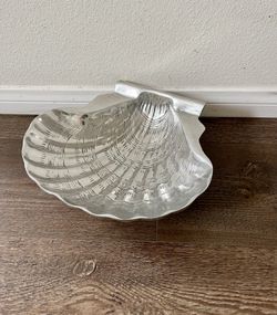 Vintage Sea She’ll Shaped Serving Bowl Silver Color Made In Mexico 12/13 Inches 