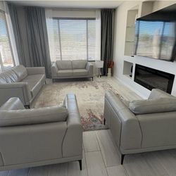 Kerman Grey Leather Living Room Set