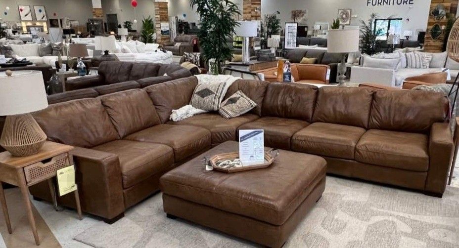 Ashley/ Emilia Caramel 6-Piece Sectional, Large Seccional/Brown Leather Couch/Living Room Sofa/ Delivery Available 