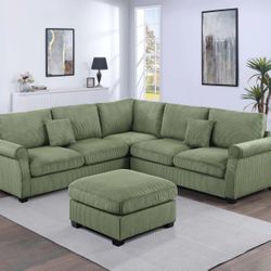4-Pcs Sectional
LAF Loveseat + RAF Loveseat + Corner Wedge + Cocktail Ottoman-Sage

Color: Sage  💢  Bonito Seccional De 4 Piezas Color Verde Nuevo En