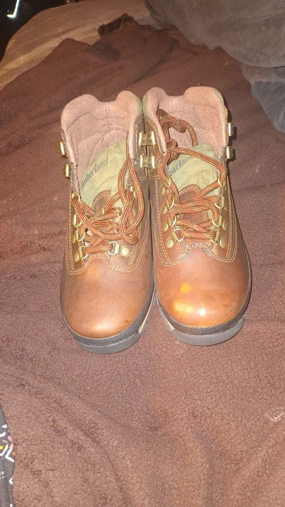 I Have These Nice Used Brown Leather Timberland Boots That Are Used With Two Tan Spots On One Boot