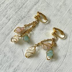 Gold Tone Chain Stone Clip On Earrings 