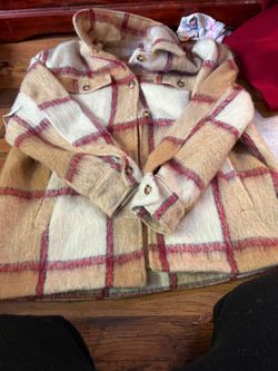 This item is a Wonderly Faux Wool Plaid Shacket in the tan and red plaid