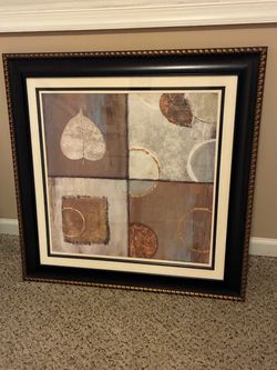 Large 33.5” Square Framed Abstract Wall Art – Black & Bronze Frame