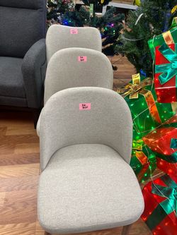 Set of 3 Light Gray Upholstered Dining Chairs