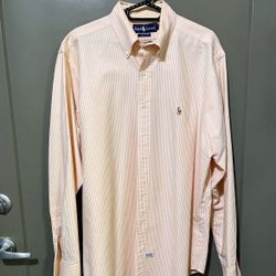 Men’s Large Orange and White Striped Long Sleeve Button Down Shirt By Ralph Lauren Size 16-34 (Pick up🛒 In Bellevue)*Check out my Other Posts 🎁