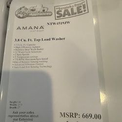 Amana 3.8 Cu. Ft. White Agitator Top Load Washer