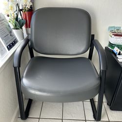 2 Large Waiting Room Chairs Vinyl Gray