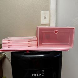 24 Pcs Shoe Storage Box Stackable Sneaker Organizer Plastic Case Container-Pink