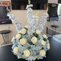 Blue and White Faux Floral Arrangements 