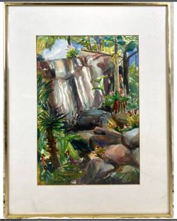 Encinitas Quail Gardens Vintage Watercolor Painting by Mary Stewart
