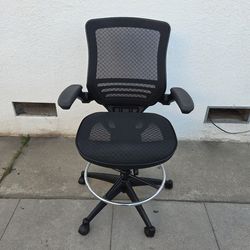 Black High Desk Ergonomic Drafting Tall Office Chair with Flip-Up Arms