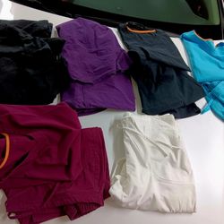 Women's Scrubs × 5 Sets + 1 Extra Pants--pants Size L and Tops Size XL -pre Owned. Good Condition 