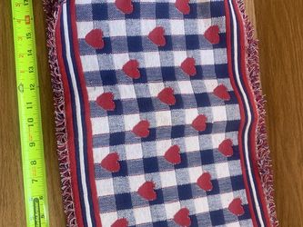 $Set of 4 denim blue, dark blue, and red heart placemats Super cute for a picnic table! Still have a sticker on them New Easy contactless pick up n