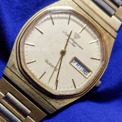 Jules Jorgensen Vintage Hexagonal Slim Classic Gold Tone Day Date Men’s Watch