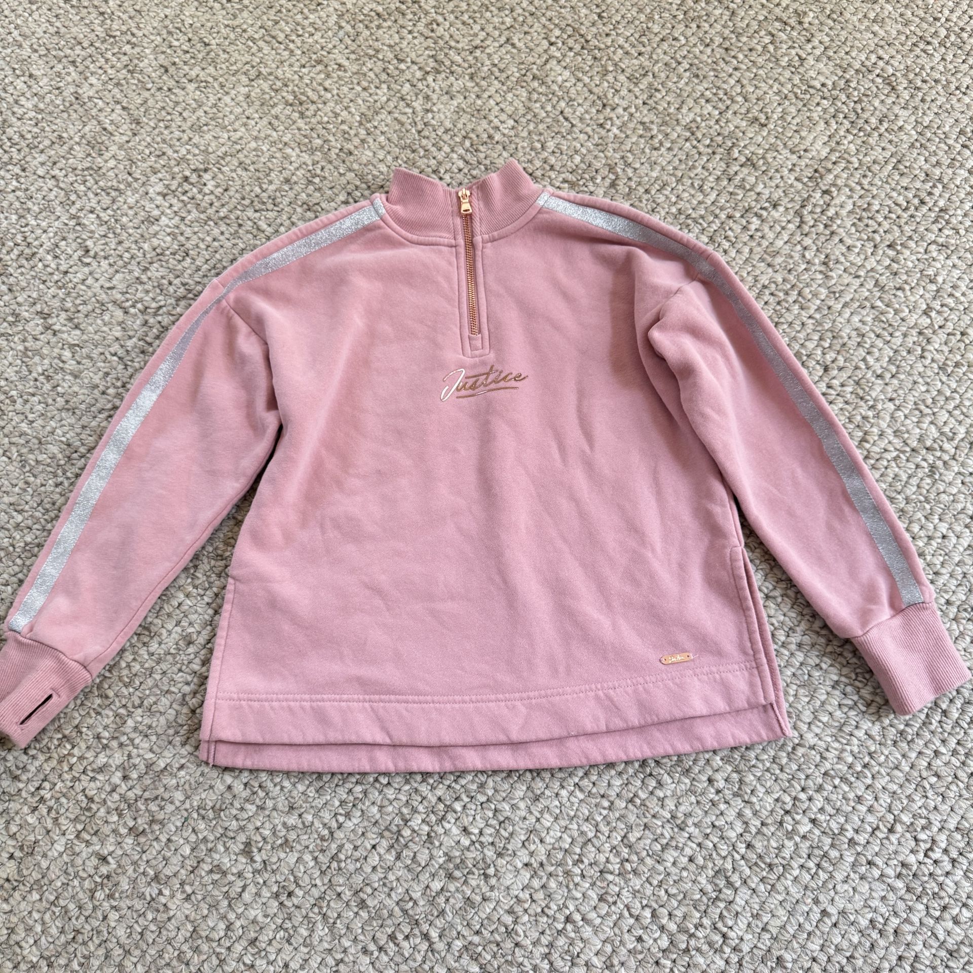 Justice Girls Sz 7 Pink Half Zip Long Sleeve Sweatshirt Pink Silver Lines