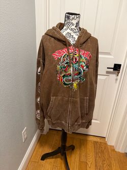 Ninth Hall Dragon Fire Brown Wash Zip Hoodie Sz large