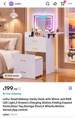 Lvifur Vanity Desk with RGB LED Mirror