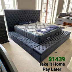 BLISS VELVET KING BED BLACK