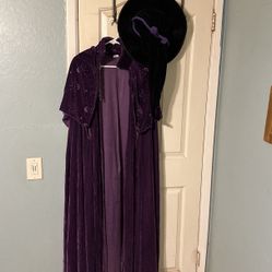 Purple velvet robe with black witches hat