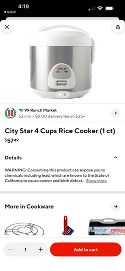 City Star 4 Cups Rice Cooker   4 Cups = 8 Bowls of Rice  Great Condition
