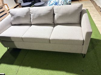 3-Seat Light Gray Fabric Sofa