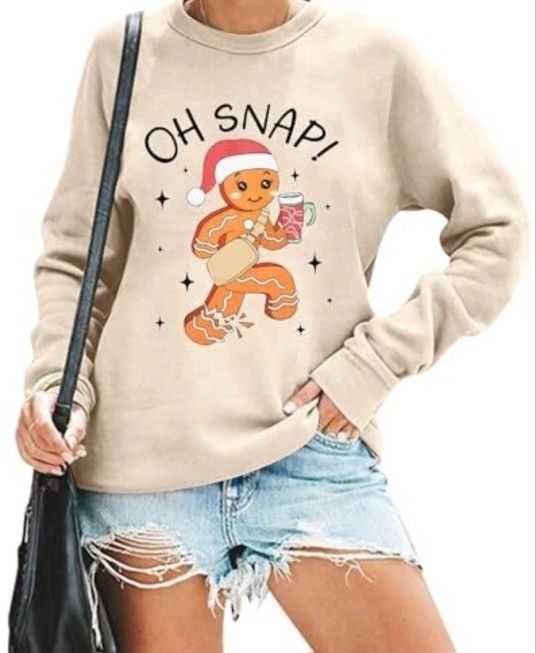 Merry Christmas Sweatshirts Women: Gingerbread Graphic Shirts 2X-Large Apricot