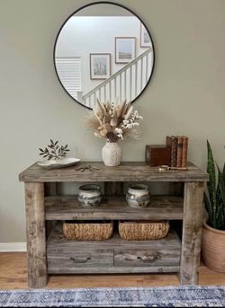 Rustic console table with mirror