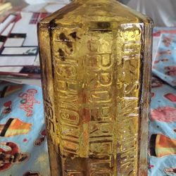 8” A. Lancaster Indian Vegetable Jaundice Bitters 1852 Repro Yellow Glass Bottle