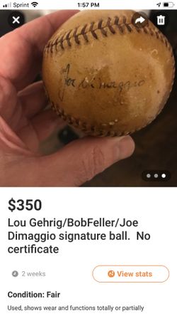 Lou Gehrig, Bob Feller, Joe DiMaggio autographs