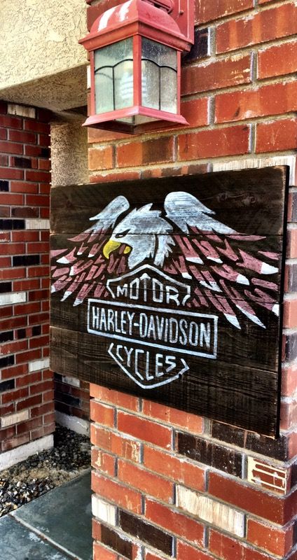 Shabby chic chic country rustic western Harley Davidson wood sign pallet sign
