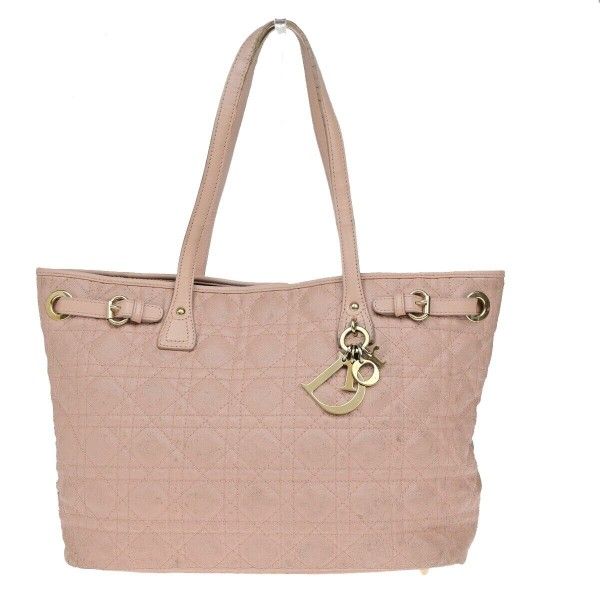 CHRISTIAN DIOR Panarea Cannage Shoulder Bag Coating Canvas Leather Pink