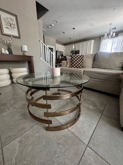 Round Glass Top Coffee Table Gold Base