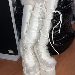 Demonia Camel-311 White Fur Boots 