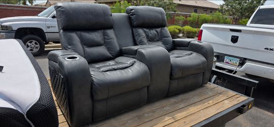 Gray Leather Power Reclining Loveseat