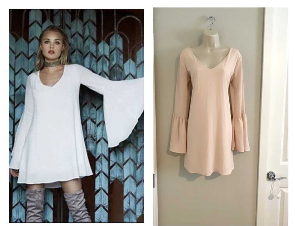 NWOT blush colored Lulu’s bell sleeve dress. Sz S