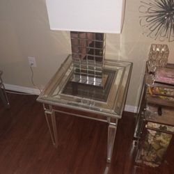 Two Glass Tables Two Lamps And Center Table 