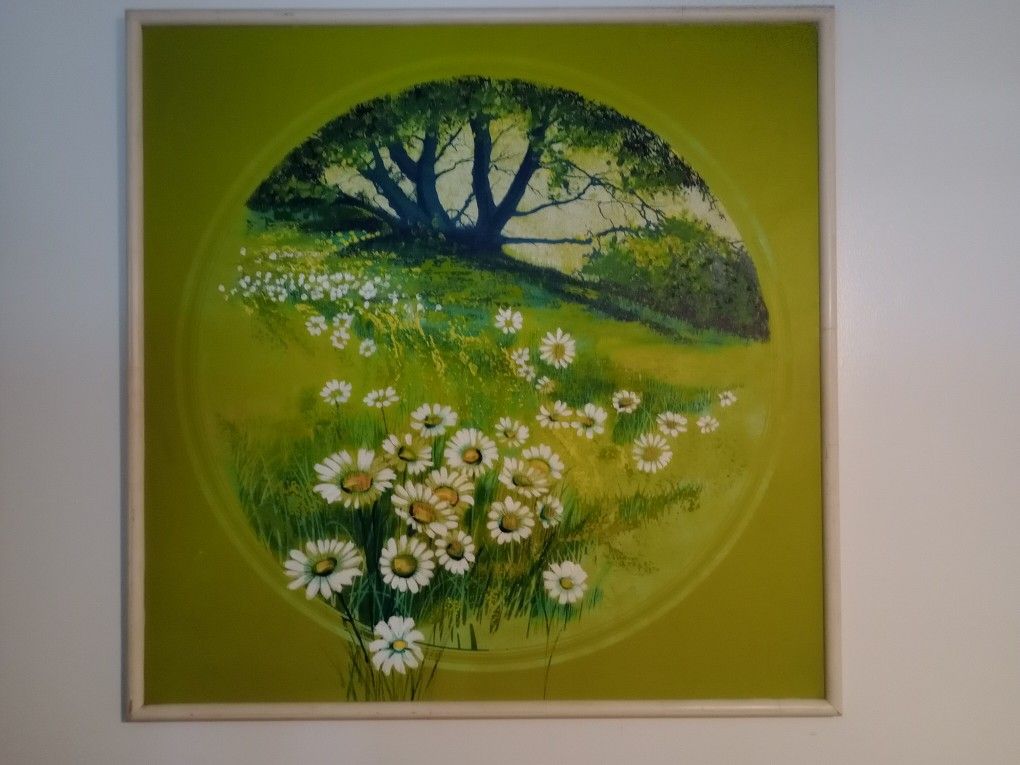 Vintage 1960s/70s Framed Painting by Dickinson – Large 44"x44" Floral Landscape