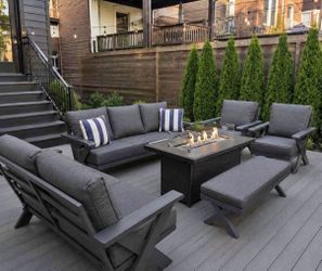 6 Piece Aluminum Outdoor Patio Conversation Set With Fire Table  *New In Box Patio Furniture*